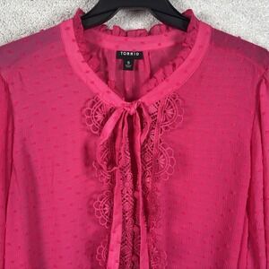 Torrid Womens Pink Sheer Lace Button Shirt 5 Top Blouse Loose Self Tie Neck 5X